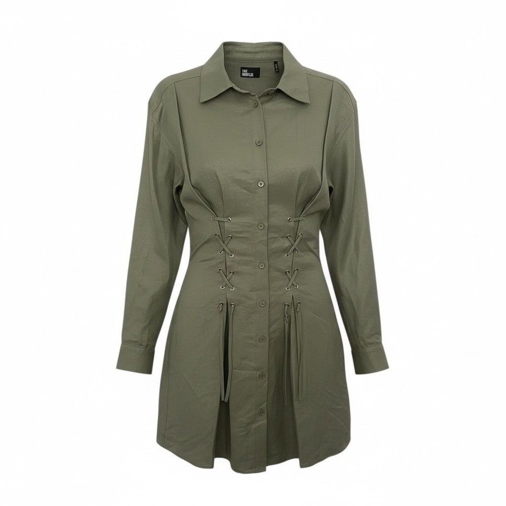 NEW - The Kooples Sage Green Viscose Linen Button up Military Dress - Size XS